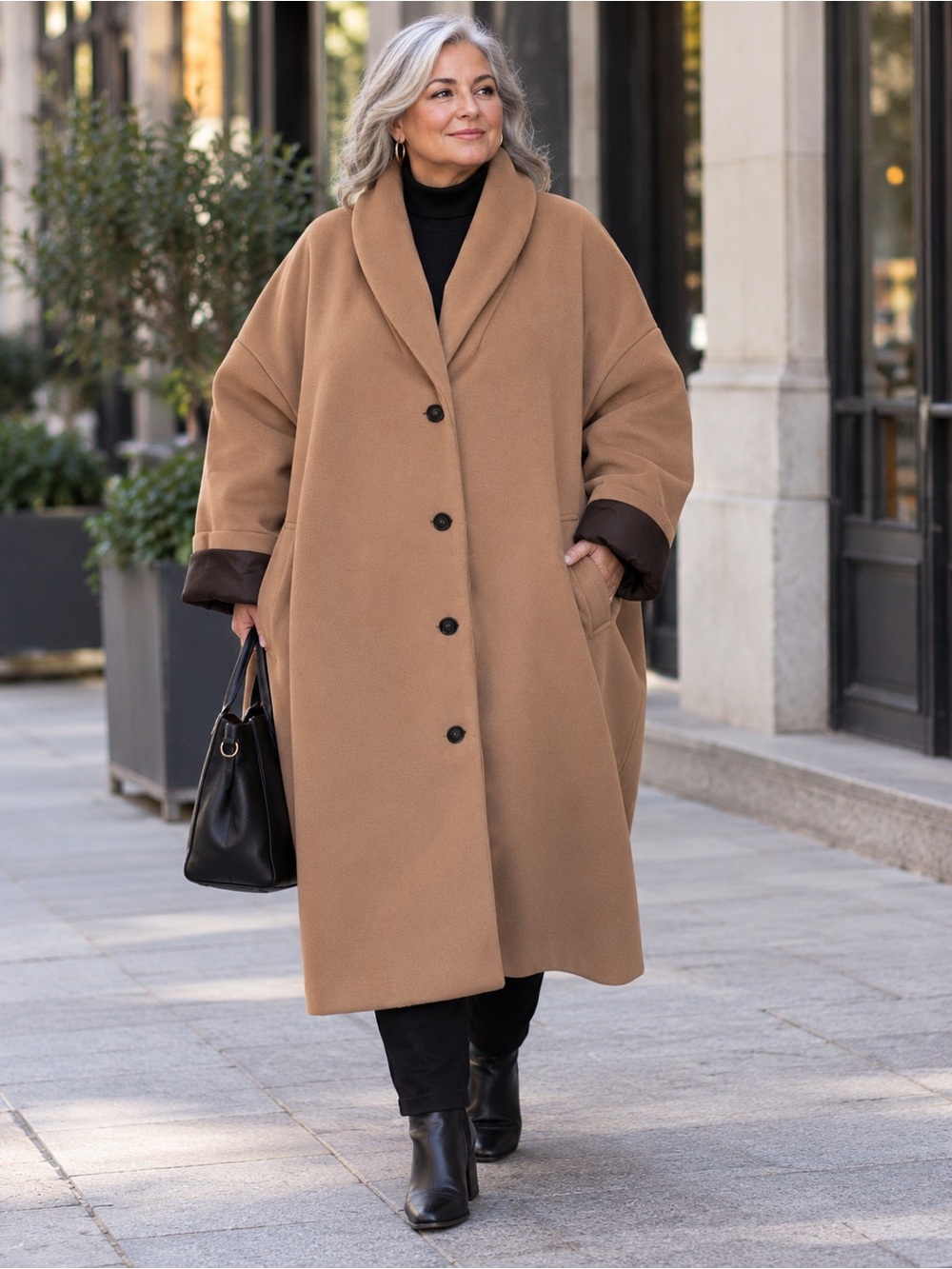 George Women's Camel Brown Oversized Long Coat – Plus Size 4X